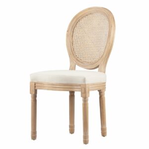 Chaise Médaillon bois cérusé et rotin